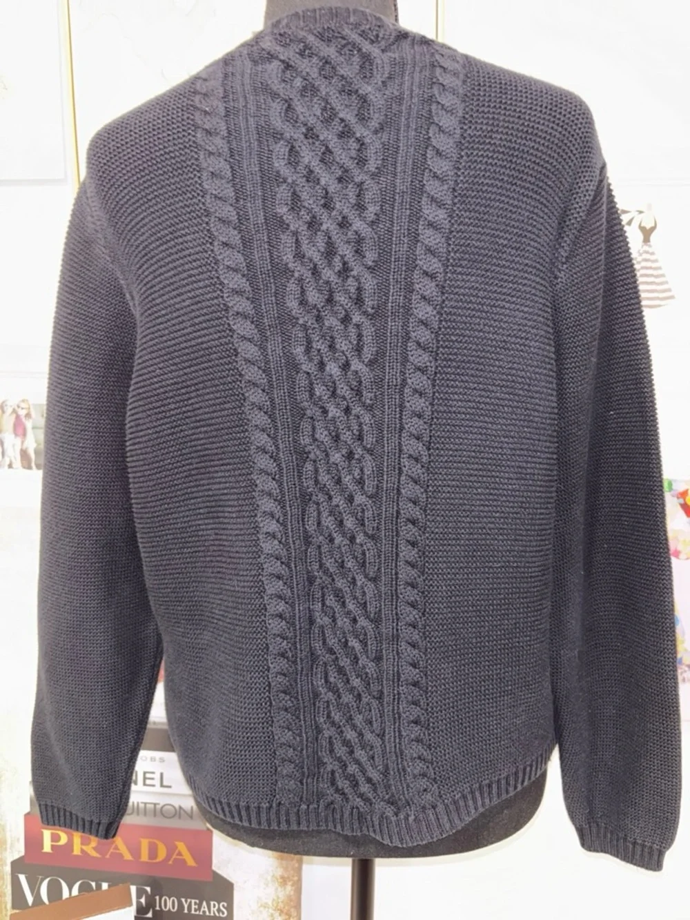 Talbots Petite Ribbed V-Neck Pullover in Navy - Picture 2 of 4